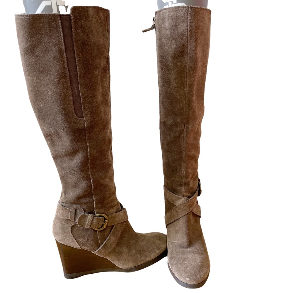 Franco Sarto Suede Taupe Whitney Wedge Heel Boots
